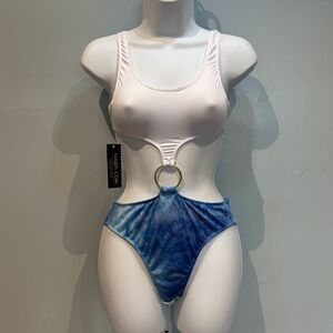 Yandy Blue and White Cutouts One Piece Small/Medium NWT